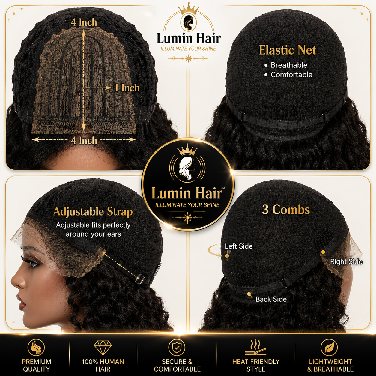 LuminHair™ | Brazilian Deep Curly Lace Front Wig – 35.56cm