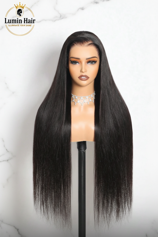 Straight Wig – Marble Background with Lumin Hair Logo